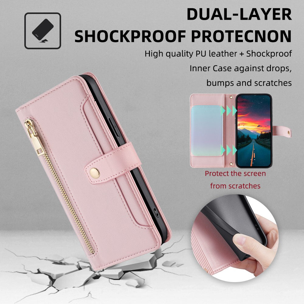 For Samsung Galaxy M52 5G Cell Phone Case Zipper Pocket Drop-proof Leather Wallet Stand Cover
