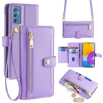 For Samsung Galaxy M52 5G Cell Phone Case Zipper Pocket Drop-proof Leather Wallet Stand Cover