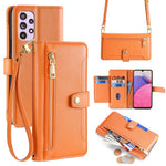 For Samsung Galaxy A33 5G Case Zipper Pocket Stand Phone Cover with Shoulder Strap