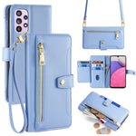 For Samsung Galaxy A33 5G Case Zipper Pocket Stand Phone Cover with Shoulder Strap