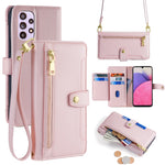 For Samsung Galaxy A33 5G Case Zipper Pocket Stand Phone Cover with Shoulder Strap
