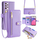 For Samsung Galaxy A33 5G Case Zipper Pocket Stand Phone Cover with Shoulder Strap