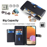 For Samsung Galaxy A32 4G (EU Version) Cell Phone Case Zipper Pocket Leather Cover with Wrist Strap
