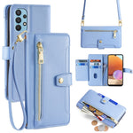 For Samsung Galaxy A32 4G (EU Version) Cell Phone Case Zipper Pocket Leather Cover with Wrist Strap