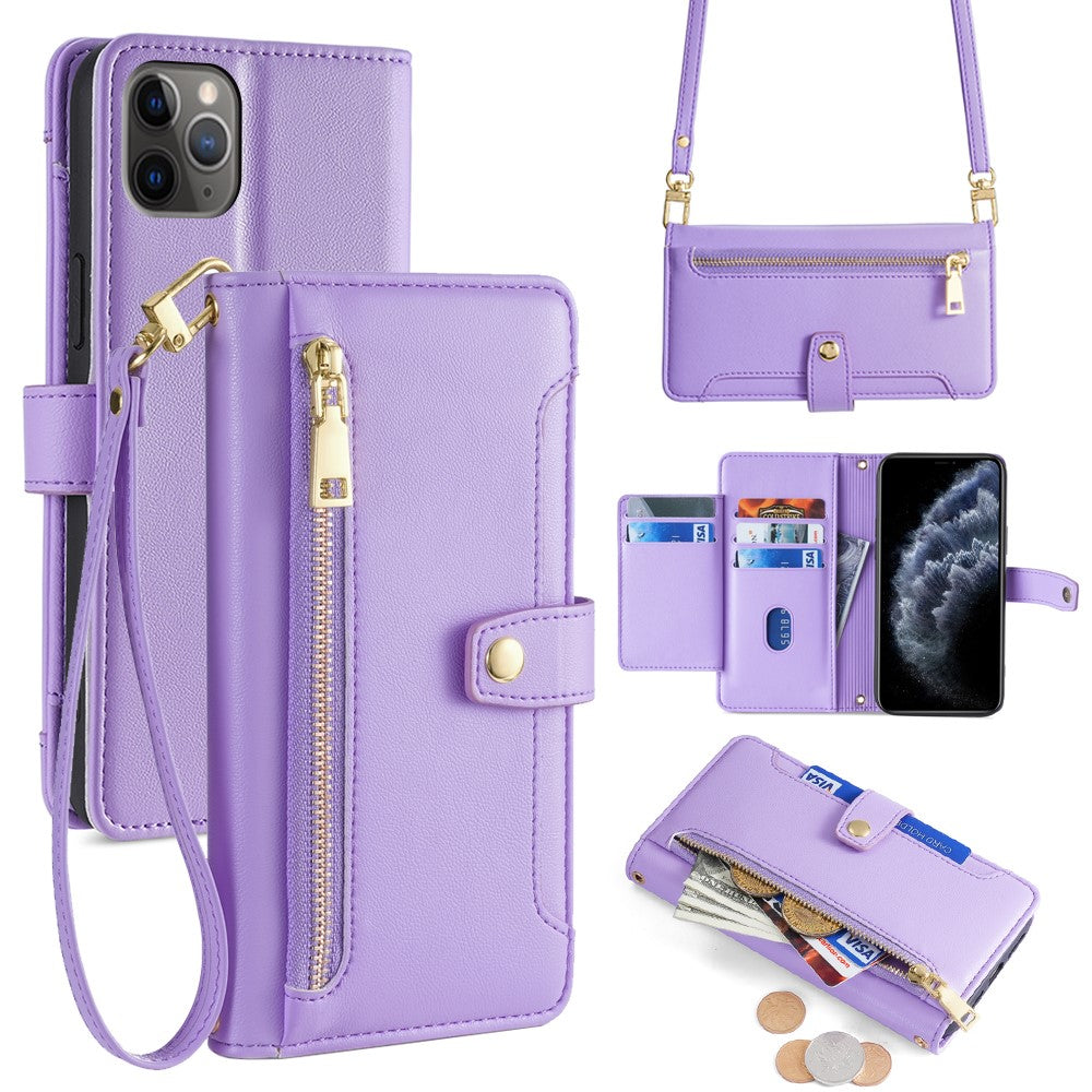 For iPhone 11 Pro Wallet Case Magnetic Crossbody Card Holder Phone Cover