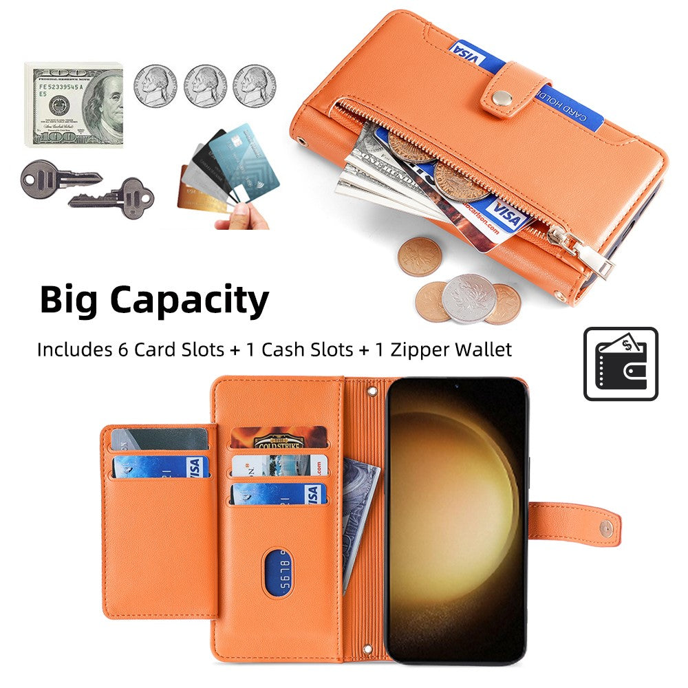For Samsung Galaxy S23+ Wallet Case 6 Card Holders Crossbody Phone Guard Cover