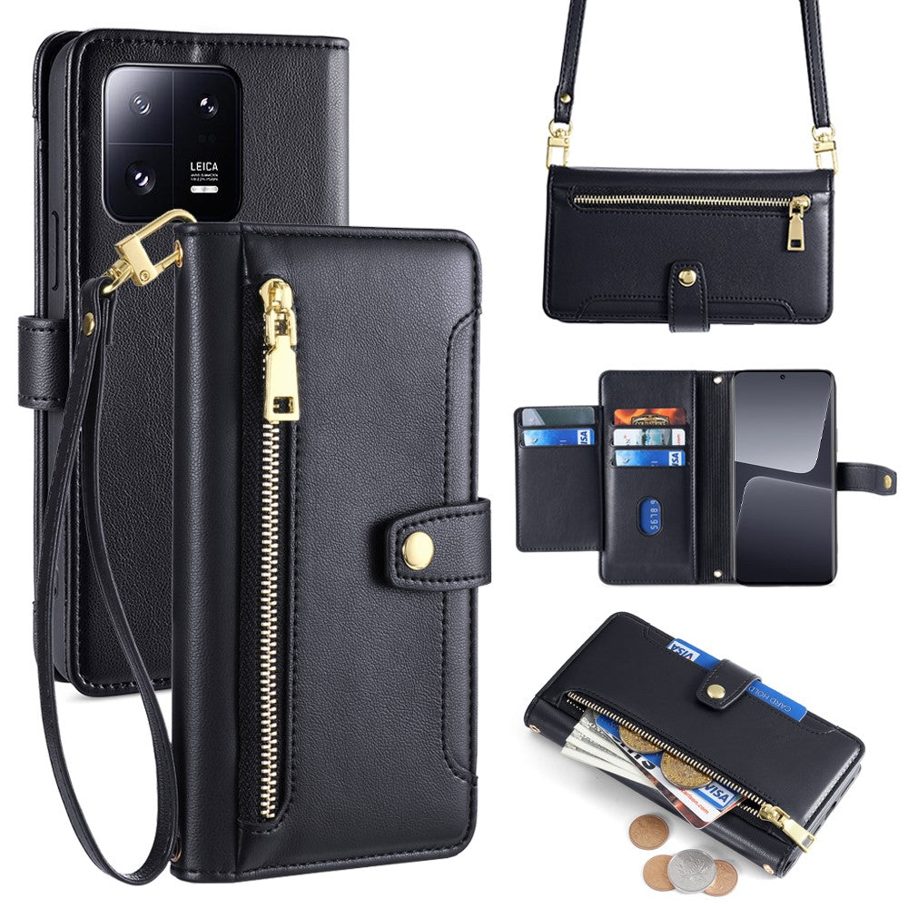For Xiaomi 13 Pro 5G Case Leather Hardware Buckle Phone Stand Cover with 2 Straps