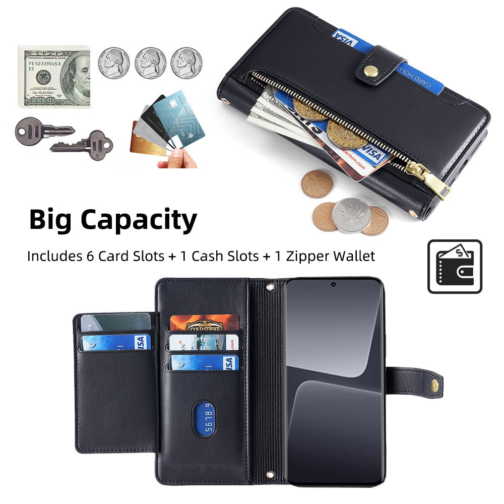 For Xiaomi 13 Pro 5G Case Leather Hardware Buckle Phone Stand Cover with 2 Straps