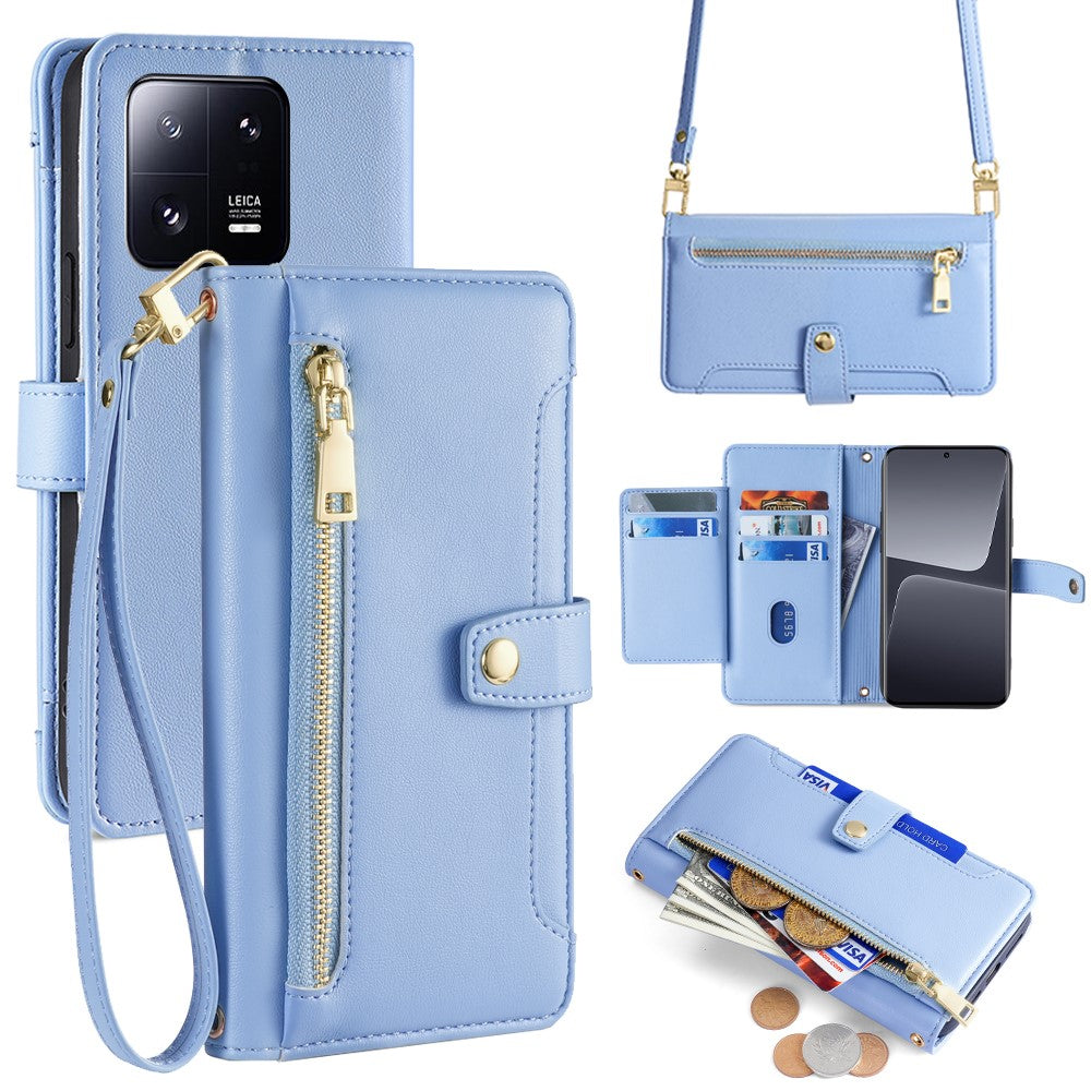 For Xiaomi 13 Pro 5G Case Leather Hardware Buckle Phone Stand Cover with 2 Straps