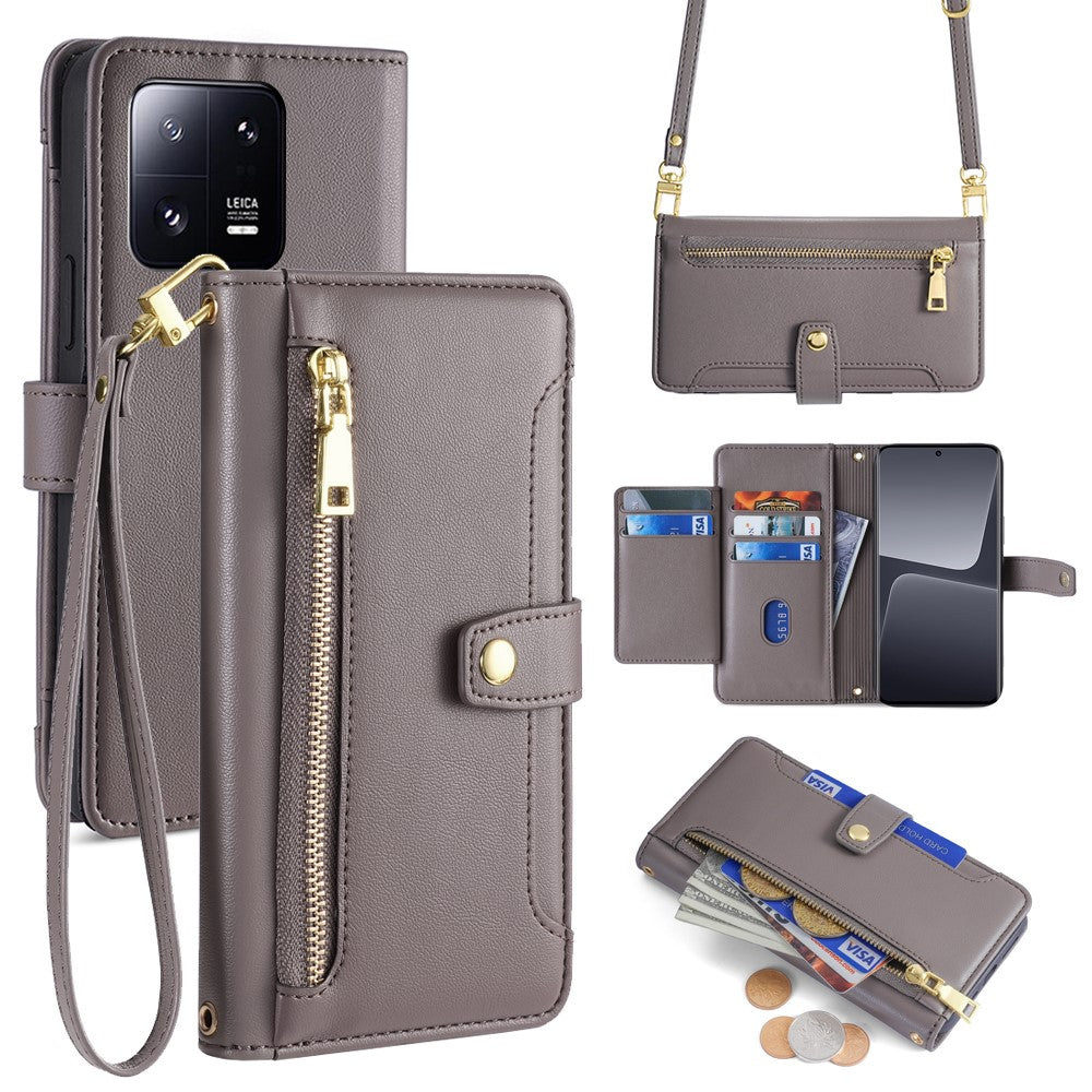 For Xiaomi 13 Pro 5G Case Leather Hardware Buckle Phone Stand Cover with 2 Straps
