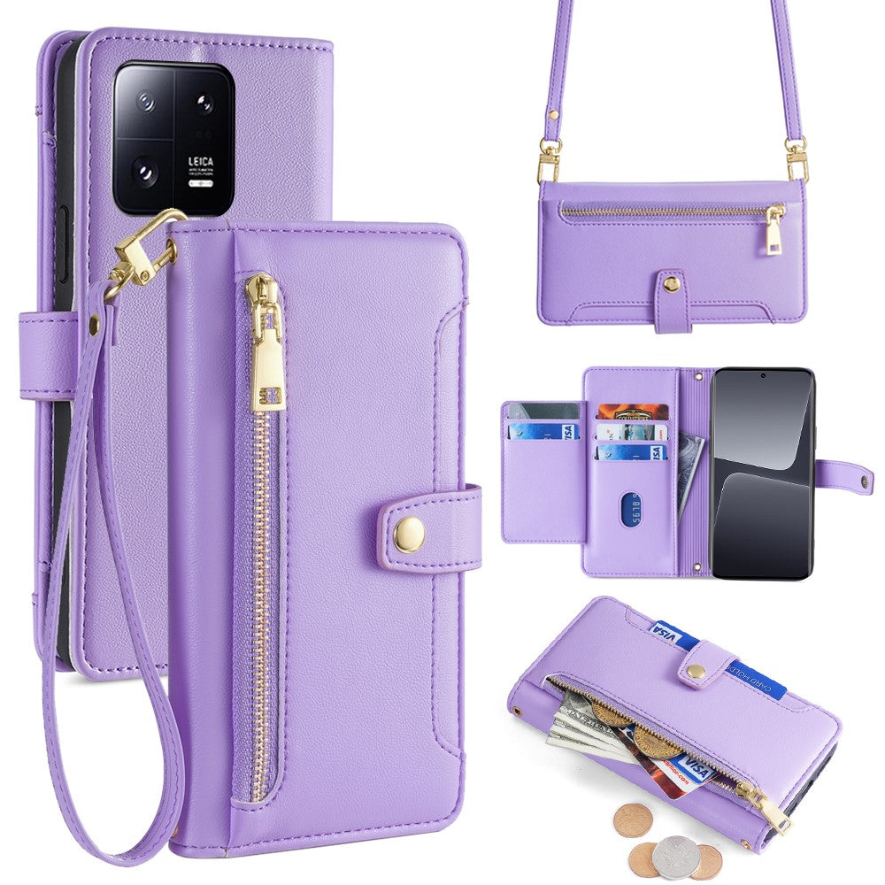 For Xiaomi 13 Pro 5G Case Leather Hardware Buckle Phone Stand Cover with 2 Straps