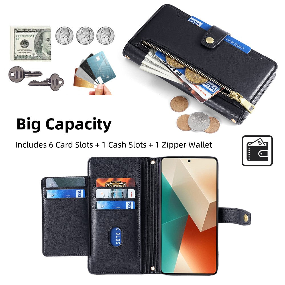 For Xiaomi Redmi Note 13 5G Crossbody Phone Case Zipper Pocket PU Leather Cover