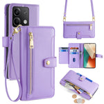 For Xiaomi Redmi Note 13 5G Crossbody Phone Case Zipper Pocket PU Leather Cover