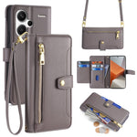For Xiaomi Redmi Note 13 Pro+ 5G Leather Case Zipper Phone Cover with 2 Straps