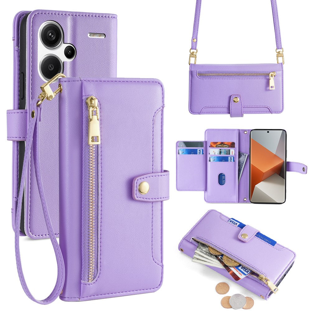 For Xiaomi Redmi Note 13 Pro+ 5G Leather Case Zipper Phone Cover with 2 Straps
