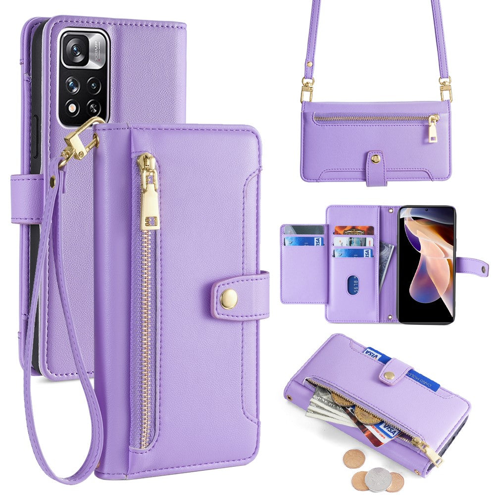 For Xiaomi Redmi Note 11 Pro / Note 11 Pro+ 5G Leather Case Zipper Pocket Crossbody Phone Cover