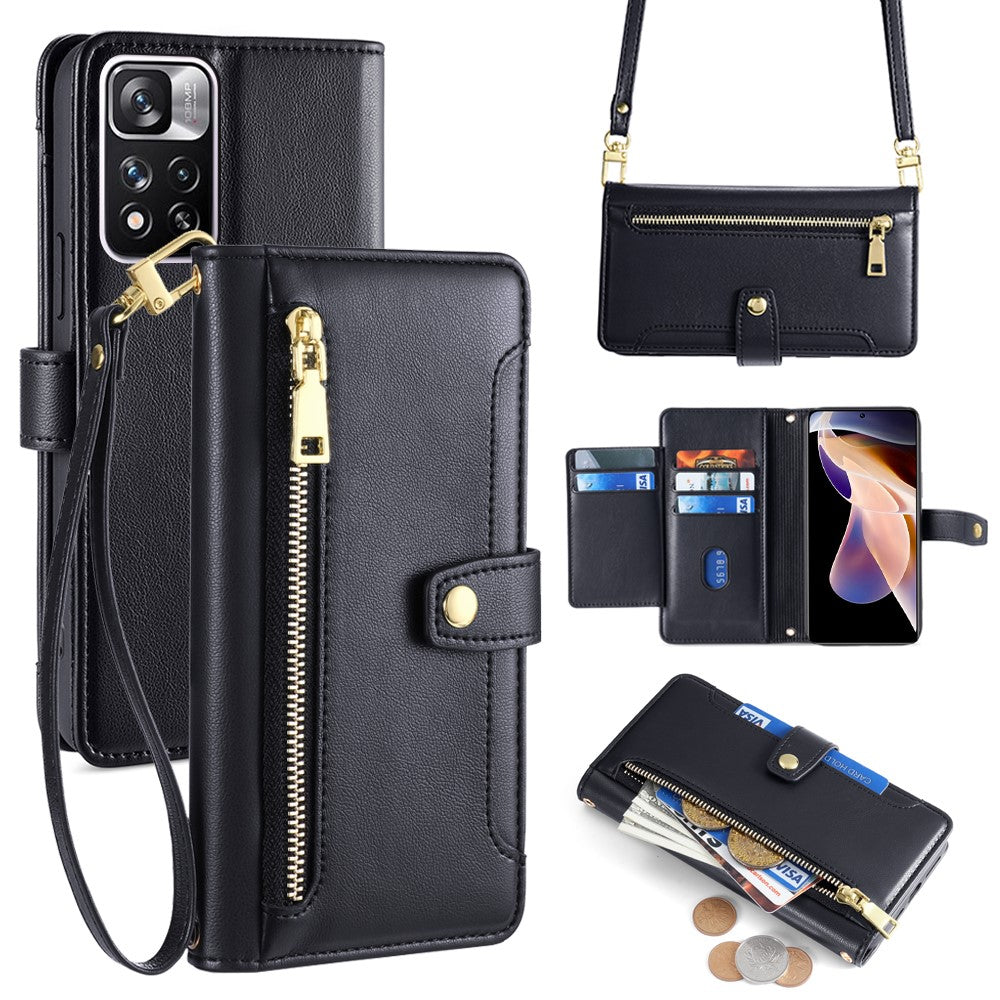 For Xiaomi Redmi Note 11 Pro / Note 11 Pro+ 5G Leather Case Zipper Pocket Crossbody Phone Cover