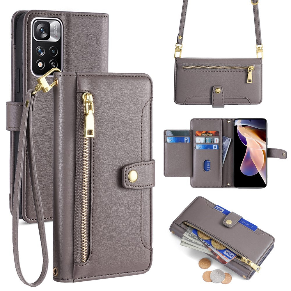 For Xiaomi Redmi Note 11 Pro / Note 11 Pro+ 5G Leather Case Zipper Pocket Crossbody Phone Cover