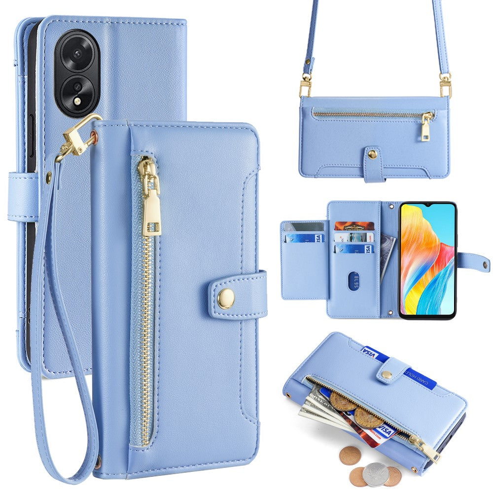 For Oppo A38 4G / A18 4G Case Card Slots Leather Wallet Phone Cover with 2 Straps