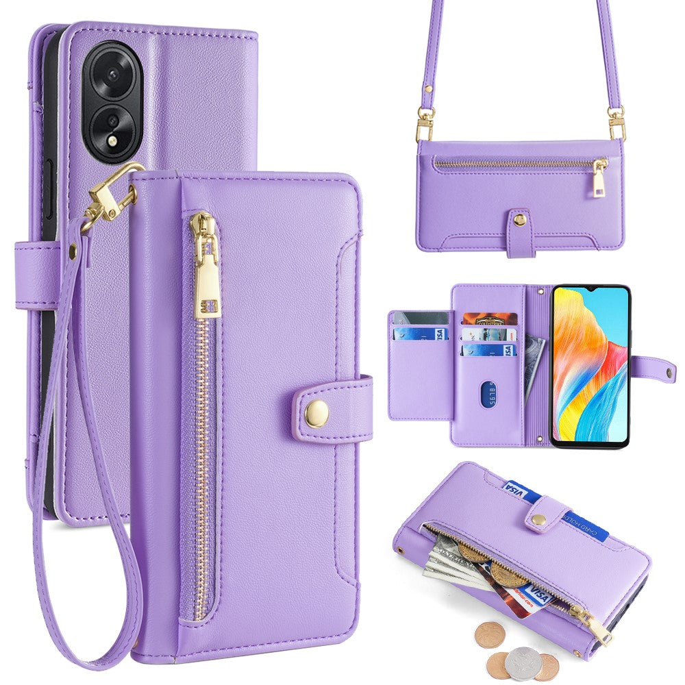 For Oppo A38 4G / A18 4G Case Card Slots Leather Wallet Phone Cover with 2 Straps