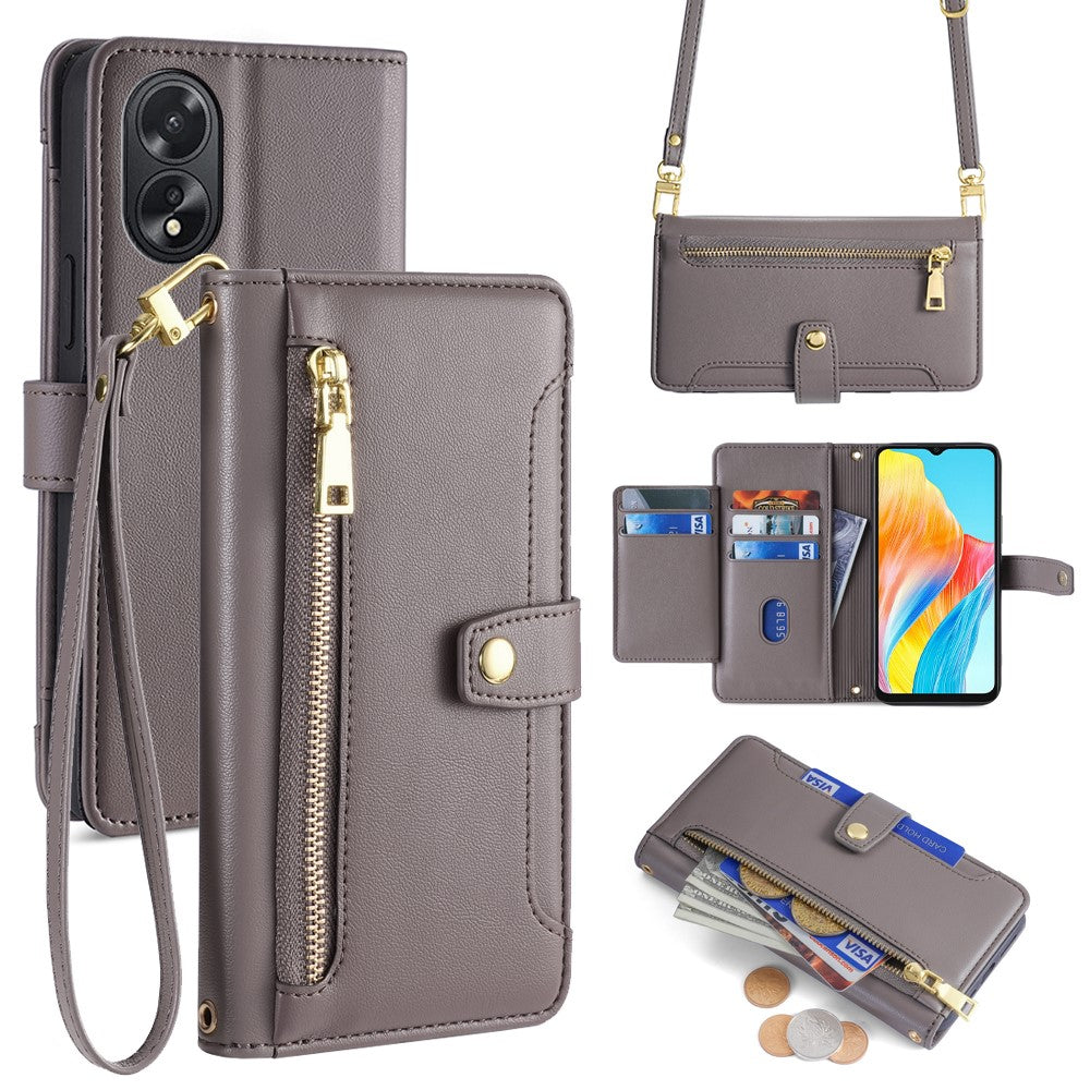 For Oppo A38 4G / A18 4G Case Card Slots Leather Wallet Phone Cover with 2 Straps