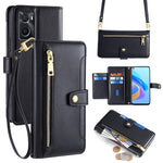 For Oppo A36 Case Zipper Pocket Leather Wallet Drop Protection Phone Cover with 2 Straps