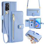 For Oppo A36 Case Zipper Pocket Leather Wallet Drop Protection Phone Cover with 2 Straps