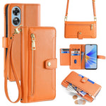For Oppo A17 4G Case Zipper Pocket Leather Mobile Phone Drop-proof Cover with 2 Straps