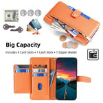 For Oppo A17 4G Case Zipper Pocket Leather Mobile Phone Drop-proof Cover with 2 Straps