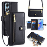 For Oppo A17 4G Case Zipper Pocket Leather Mobile Phone Drop-proof Cover with 2 Straps