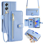 For Oppo A17 4G Case Zipper Pocket Leather Mobile Phone Drop-proof Cover with 2 Straps