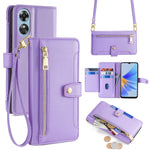 For Oppo A17 4G Case Zipper Pocket Leather Mobile Phone Drop-proof Cover with 2 Straps
