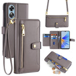 For Oppo A17 4G Case Zipper Pocket Leather Mobile Phone Drop-proof Cover with 2 Straps