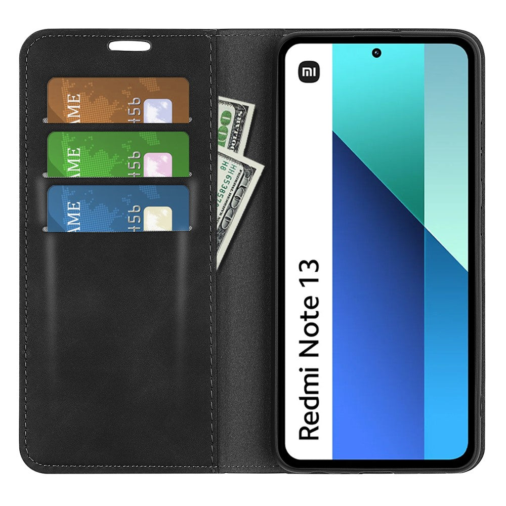 Läderfodral för Xiaomi Redmi Note 13 4G, plånboksfodral med skin-touch-funktion, mobilskydd