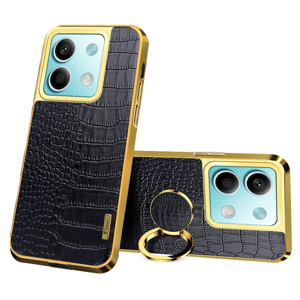 For Xiaomi Redmi Note 13 5G Cell Phone Case 6D Electroplating Ring Kickstand Leather+TPU Cover