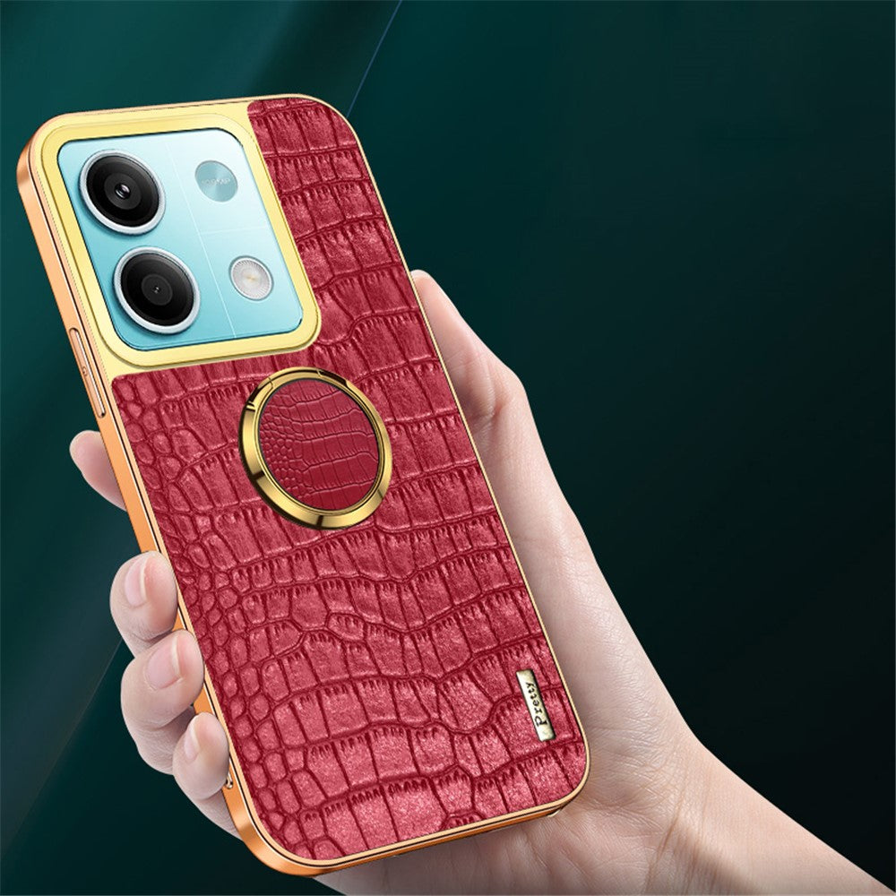 For Xiaomi Redmi Note 13 5G Cell Phone Case 6D Electroplating Ring Kickstand Leather+TPU Cover