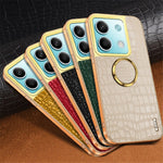 For Xiaomi Redmi Note 13 5G Cell Phone Case 6D Electroplating Ring Kickstand Leather+TPU Cover