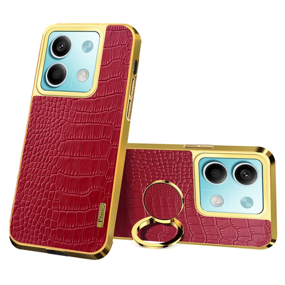 For Xiaomi Redmi Note 13 5G Cell Phone Case 6D Electroplating Ring Kickstand Leather+TPU Cover