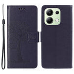 Xiaomi Redmi Note 13 4G Mobilskal Owl Tree Präglat PU Läder Stativfodral