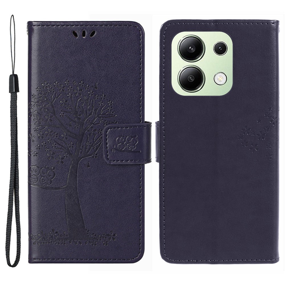 Xiaomi Redmi Note 13 4G Mobilskal Owl Tree Präglat PU Läder Stativfodral
