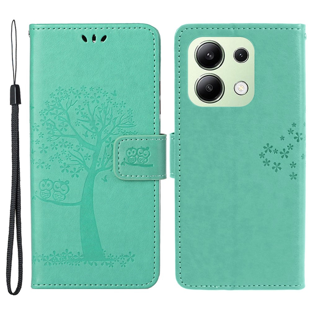 Xiaomi Redmi Note 13 4G Mobilskal Owl Tree Präglat PU Läder Stativfodral
