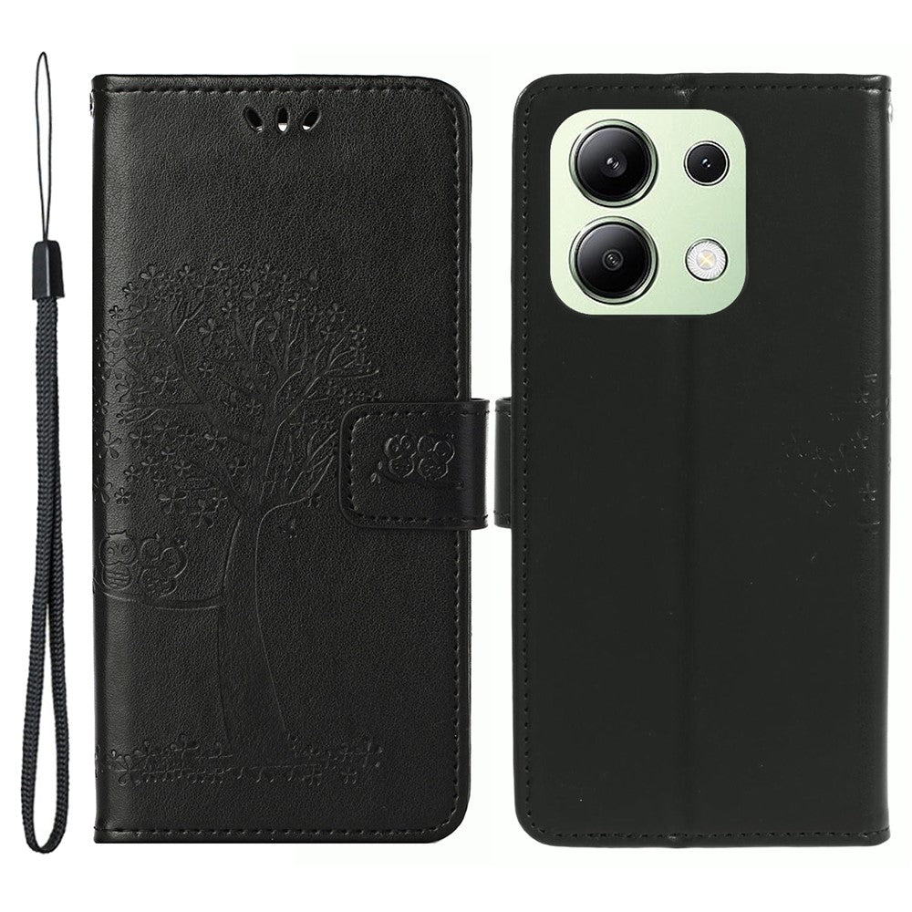 Xiaomi Redmi Note 13 4G Mobilskal Owl Tree Präglat PU Läder Stativfodral
