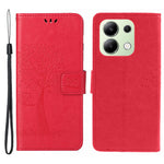 Xiaomi Redmi Note 13 4G Mobilskal Owl Tree Präglat PU Läder Stativfodral