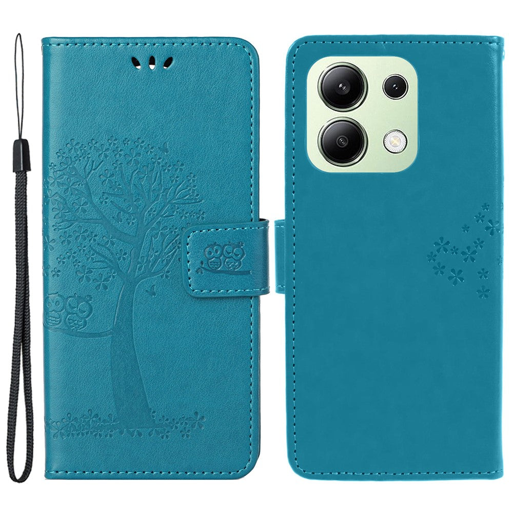 Xiaomi Redmi Note 13 4G Mobilskal Owl Tree Präglat PU Läder Stativfodral