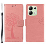 Xiaomi Redmi Note 13 4G Mobilskal Owl Tree Präglat PU Läder Stativfodral