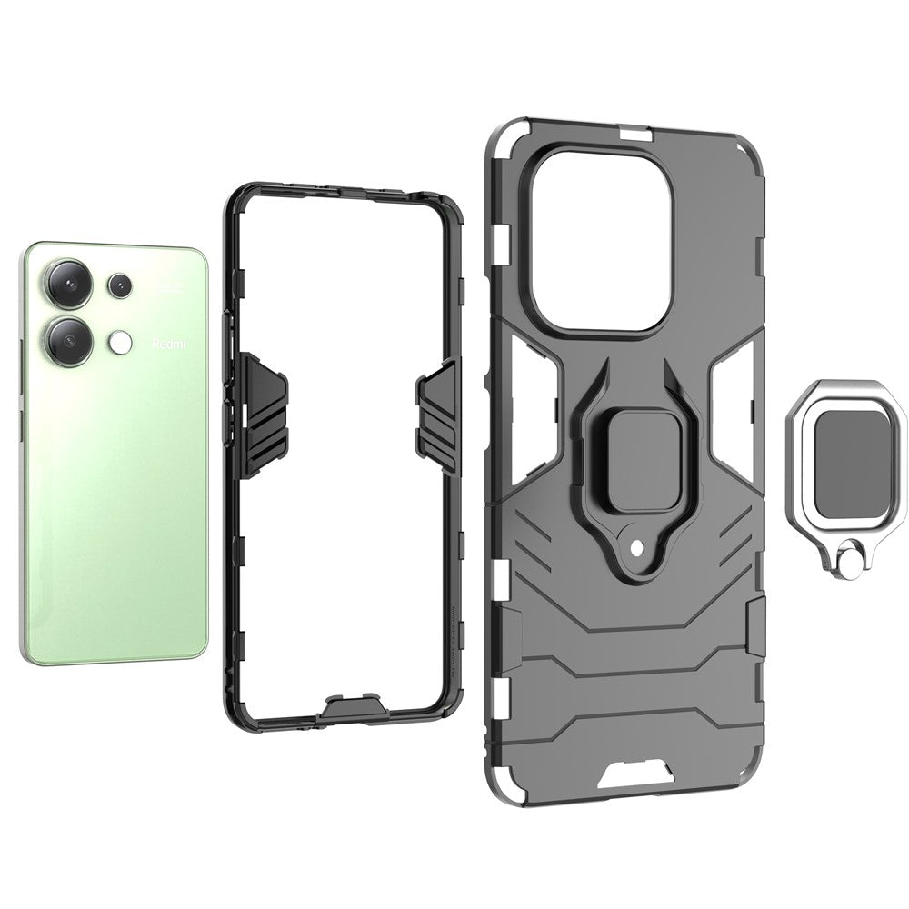 For Xiaomi Redmi Note 13 4G Case PC+TPU Anti-drop Phone Cover with Ring Holder Kickstand