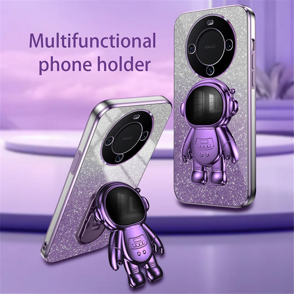 For Huawei Mate 60 Pro PC+TPU Case Electroplating Astronaut Kickstand Phone Cover