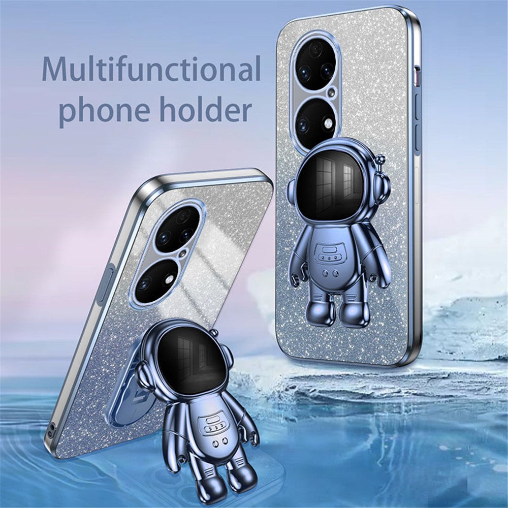 For Huawei P50 4G Case Astronaut Kickstand Glitter Powder PC+TPU Mobile Phone Cover