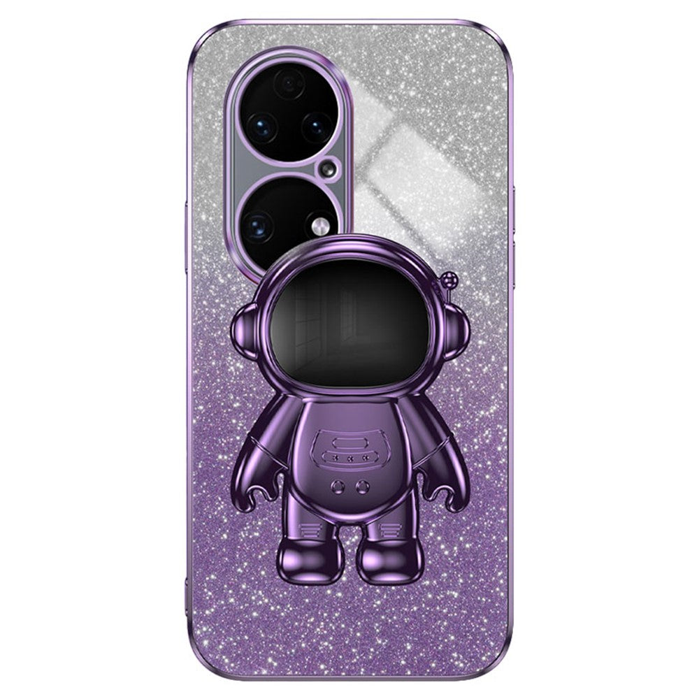 For Huawei P50 4G Case Astronaut Kickstand Glitter Powder PC+TPU Mobile Phone Cover