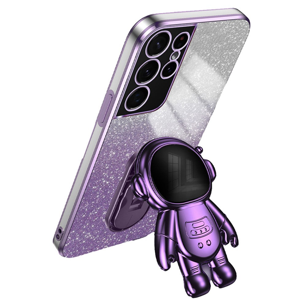 For Samsung Galaxy S21 Ultra 5G Case PC+TPU Anti-scratch Phone Cover with Astronaut Kickstand